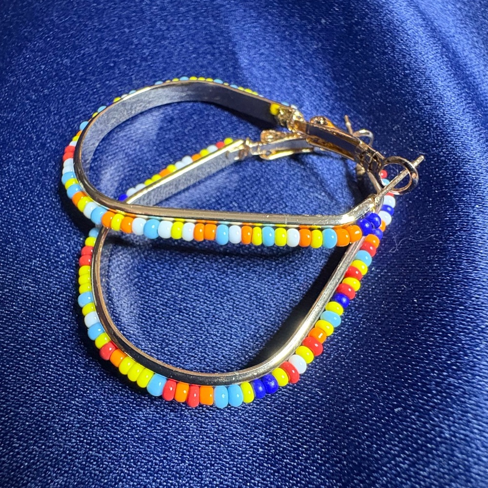 Colorful Beaded Hoop Earrings - Picture 2 of 6